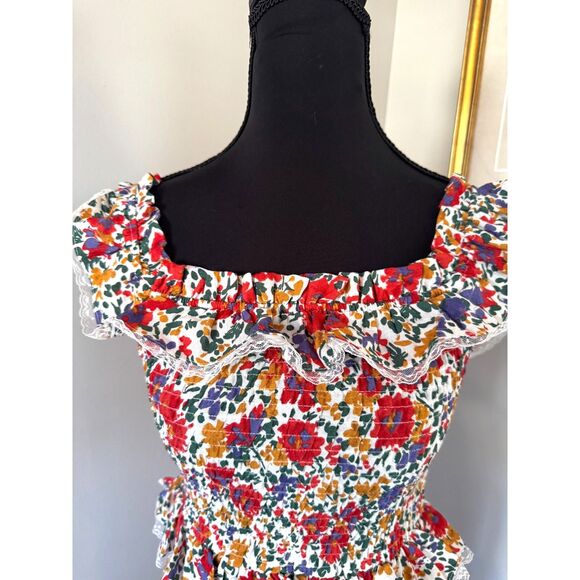 Astr the Label Smocked Floral Ruffle Mini Dress Cottagecore Boho Size Small - Picture 5 of 6